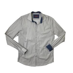 Luigi Fusaro Shirt Mens 15 3/4 Flip Cuff Long Sleeve Button Up Geo Printed Dress